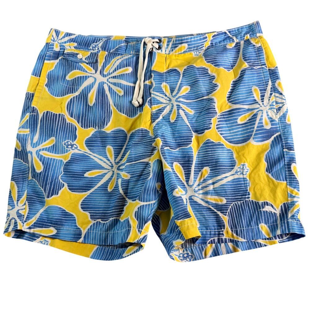 Tommy Bahama Relax Mens XL Blue Yellow Floral Swim Trunks Board Shorts